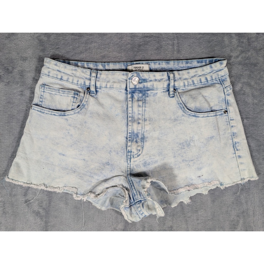 Forever 21 Womens Acid Wash High Rise Raw Hem Cutoff Denim‎ Shorts Size 31 Blue